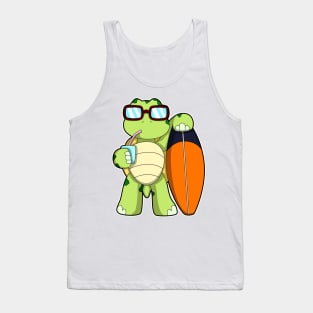 Turtle as Surfer with Surfboard & Drink Tank Top